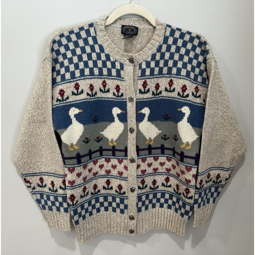 Vintage Charter Club Petite Medium Women's Wool Goose Cardigan Cottagecore - Picture 1 of 10